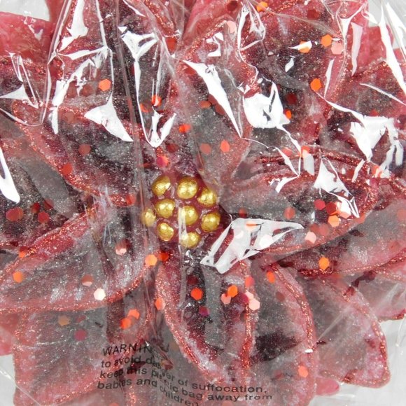 Christmas Candle Poinsettia Red Glitter Wax New 5.5" Tall Holiday Design Flower - Picture 5 of 6